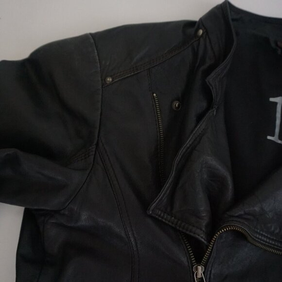 Vintage 1986 Danielle Leather Black 100% Soft Leather Zip Up Moto Biker Jacket L - Picture 10 of 14